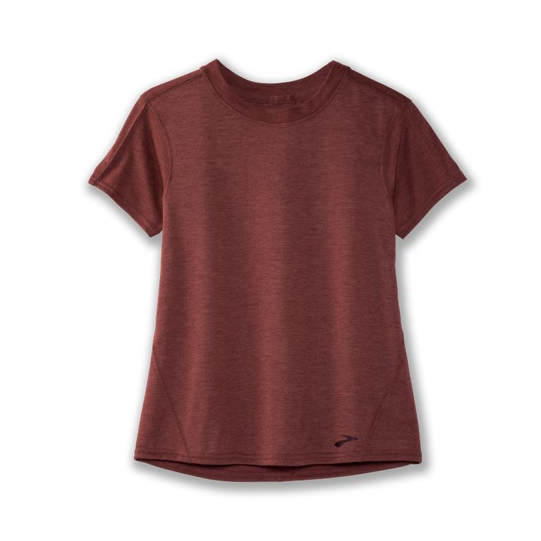 Brooks DISTANCE Short Sleeve Running Shirt Womens Canada - Heather Terracotta/Burgundy (OZD243670)
